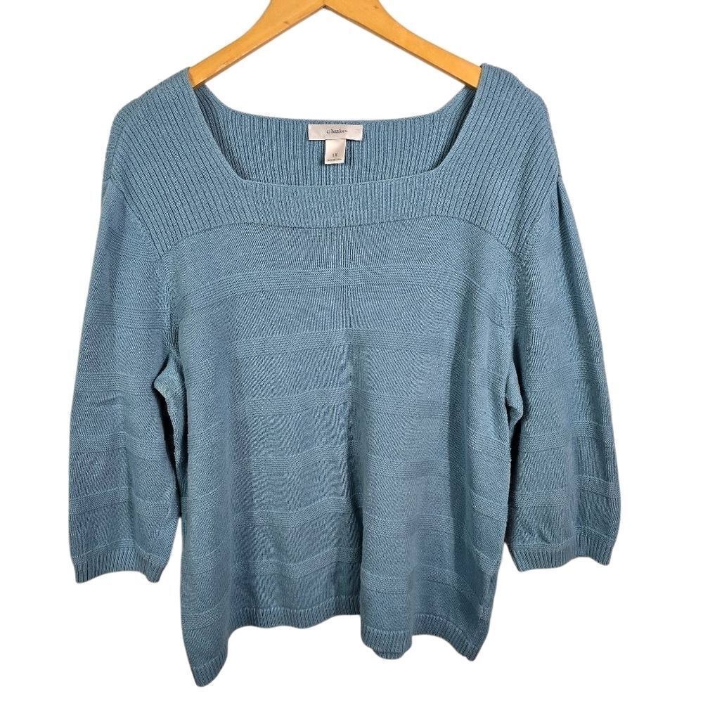 CJ Banks Sky Blue Square Neck Sweater Plus Size 1X